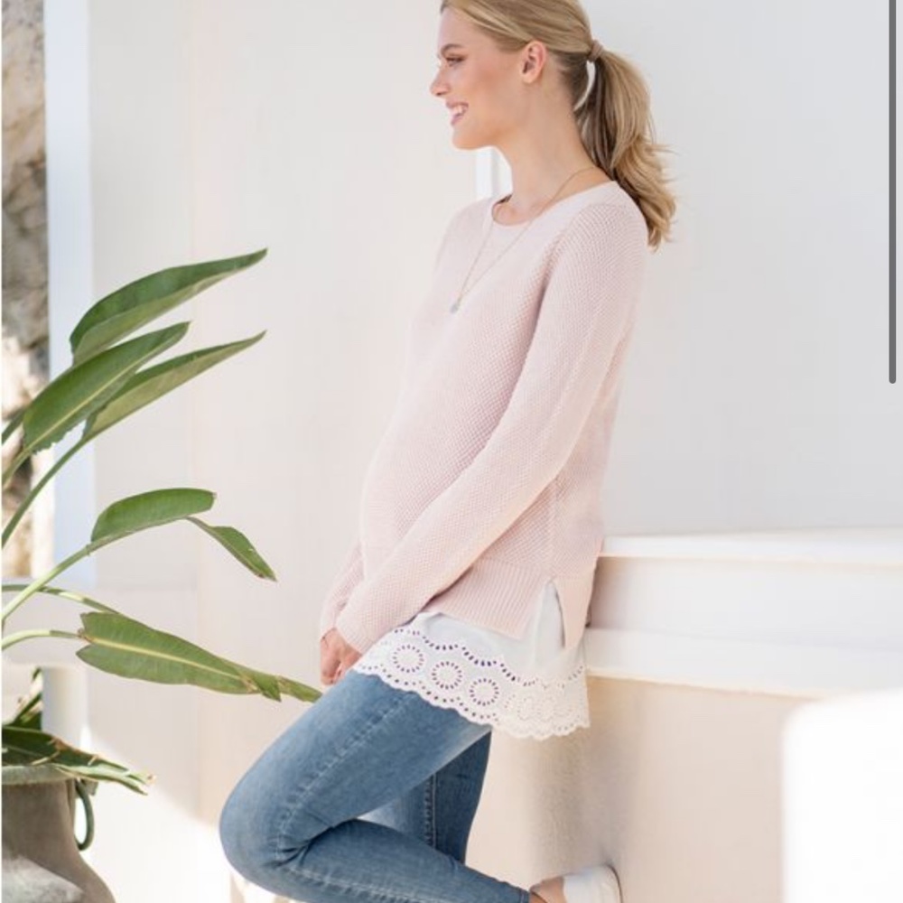 Women's Pink Sweater with Lace Hem